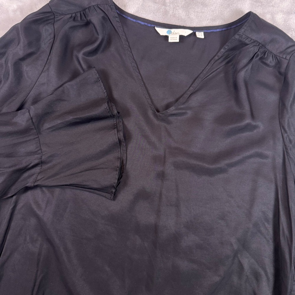 Boden Black Silk Blend V-Neck Bell Sleeve Blouse Top US 14 W0254